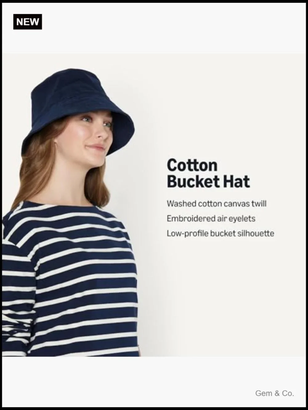 Washed Cotton Bucket Hat with Eyelets, Lightweight, Unlined
